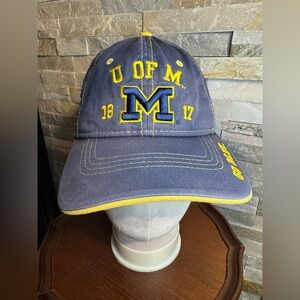 University of Michigan Embroidered Navy Blue Yellow U Of M Denim Cap Hat EUC